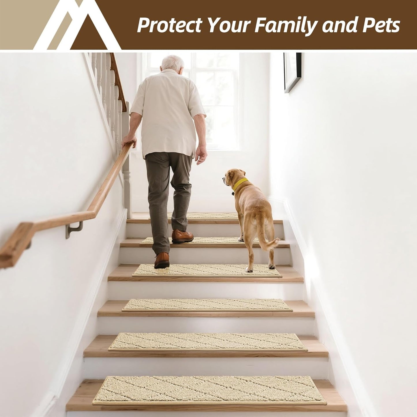 COSY HOMEER Edging Stair Treads Non-Slip Carpet Mat 28inX9in Indoor Stair Runners for Wooden Steps, Edging Stair Rugs for Kids and Dogs, 100% Polyester TPE Backing(4pc, Beige)