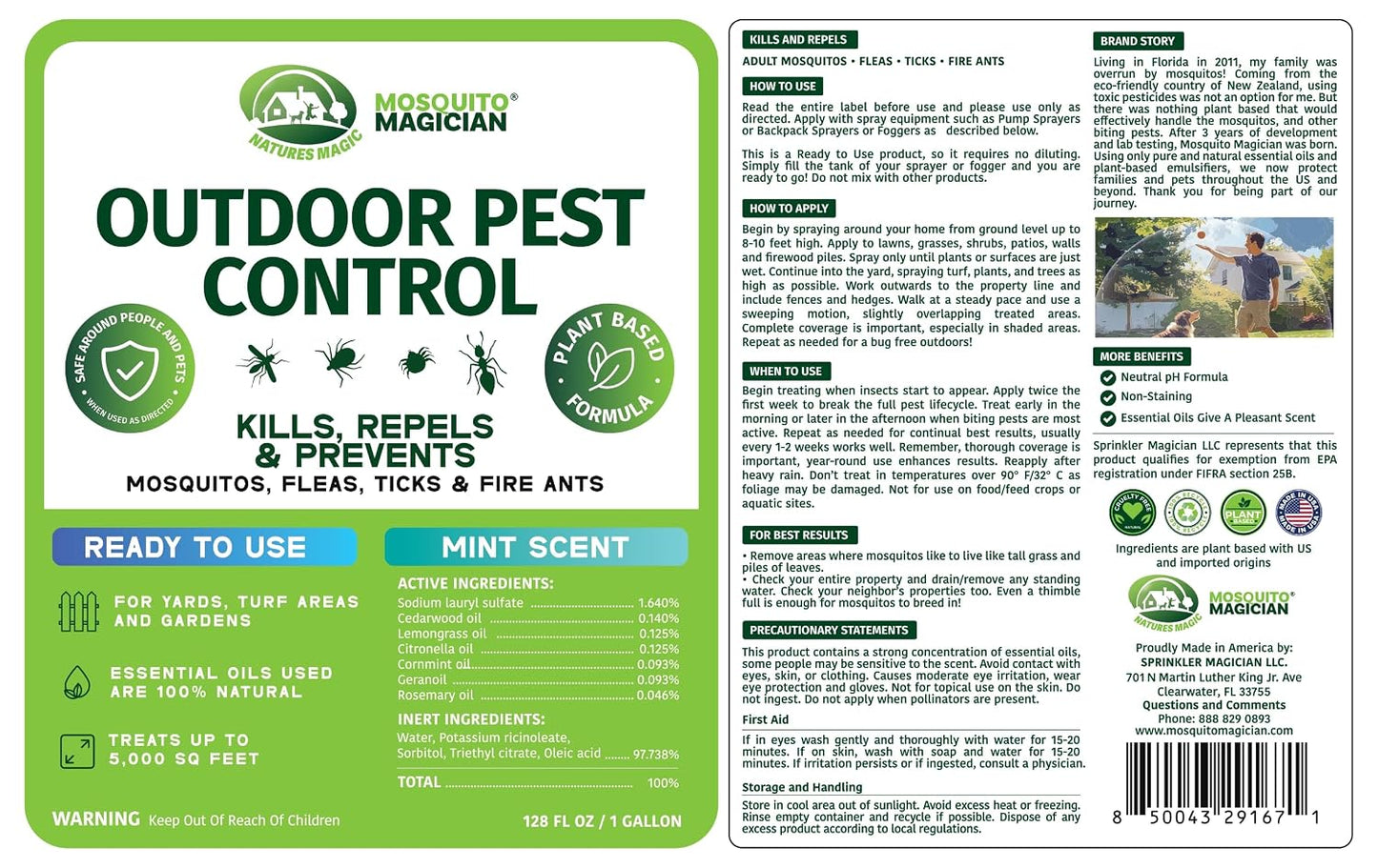 Mosquito Magician Ready-to-Use Mosquito Yard Spray 2 Gal (original scent) – Kills Mosquitoes, Fleas & Fire Ants, Repels & Prevents Ticks – Essential Oil Formula for Sprayers, Foggers & Misting Systems