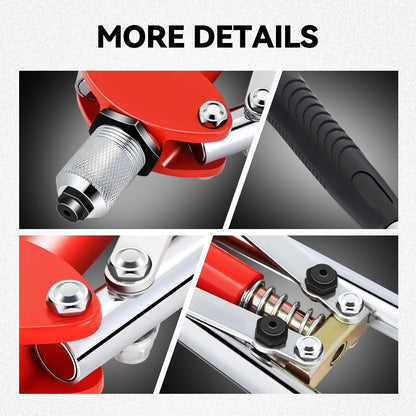 Auto Dynasty 21" Hand Riveter Rivet Nut Tool Set with 5 Guide Nozzle Silver Repair Hand Tool Kit Set for Home Household Office Warehouse