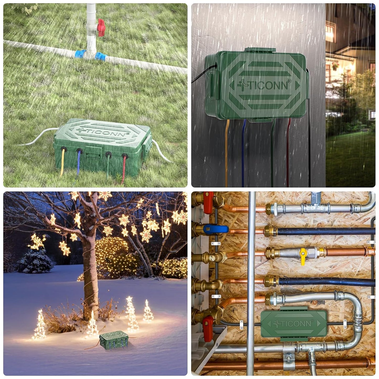 TICONN Outdoor Electrical Box, IP54 Splash-Proof Outdoor Extension Cord Cover, Protects Power Strip, Plug, Socket, Timer, Holiday Lights (Black, Small)