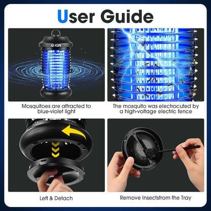 Outdoor Bug Zapper for Patio & Backyard, 15W UV Mosquito Killer with 4200V Electric Grid, 1500 Sq Ft Coverage, 8.9 FT Cord, IPX6 Waterproof Plug-in Fly Trap for Porch, Garden, Garage, Black (1 Pack)