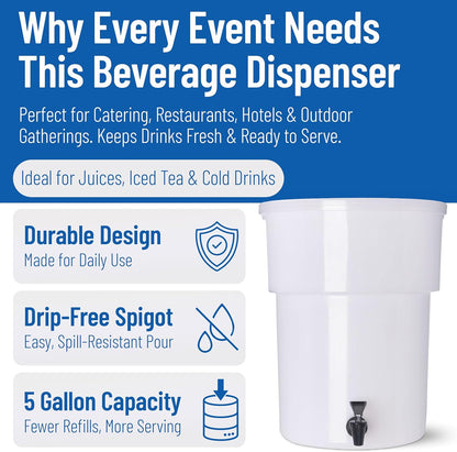Carlisle FoodService Products Round Beverage Dispenser, Durable Drink Dispenser with Spigot and Sturdy Base for Catering, Events, and Parties, Plastic, 5 Gallons, Black