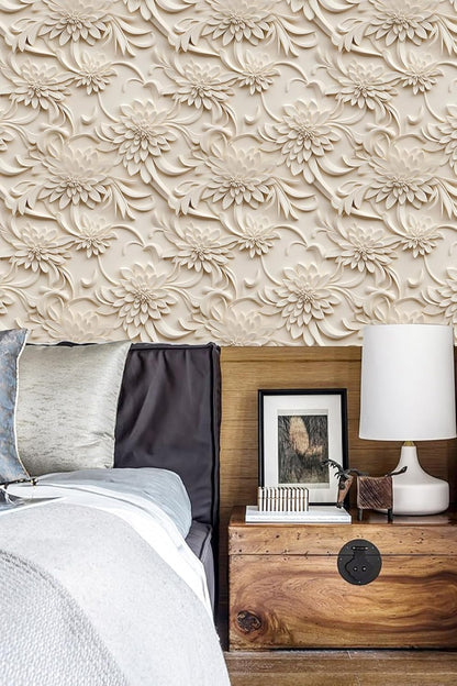 Floral Peel and Stick Wallpaper 3D Effect Interior Wall Décor Contact Paper Self Adhesive Removable Renter Friendly for Bedroom Living Cabinet Room 17.7in x 9.8ft (Not Textured Wallpaper