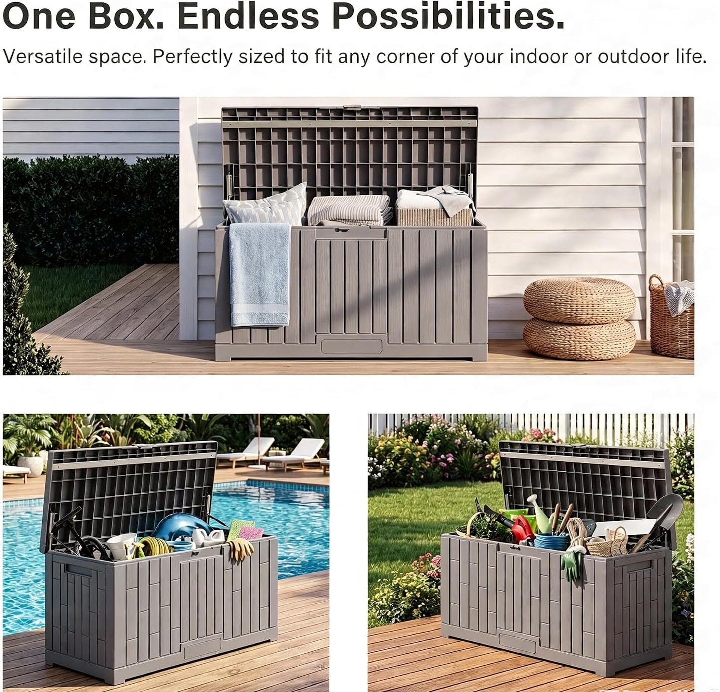 LAUSAINT HOME 320 Gallon Resin Deck Box, Package Delivery Box with Lockable Lid, Waterproof Outdoor Storage Box For Garden Tools, Patio Cushions(320 Gallon,Black)