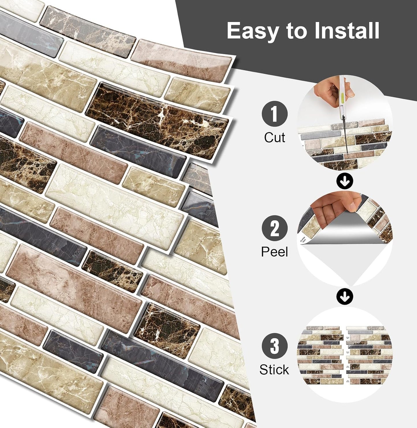 10 Sheets Peel and Stick Backsplash, Peel and Stick Tiles, Marble Look Wall Tiles Backsplash for Kitchen and Bathroom, Livingroom, 12”x12”,Blue&Grey