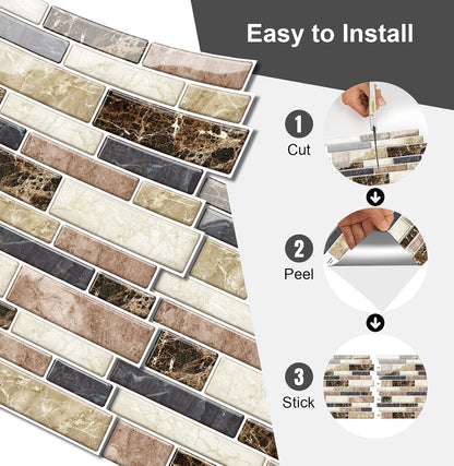10 Sheets Peel and Stick Backsplash, Peel and Stick Tiles, Marble Look Wall Tiles Backsplash for Kitchen and Bathroom, Livingroom, 12”x12”,Blue&Grey