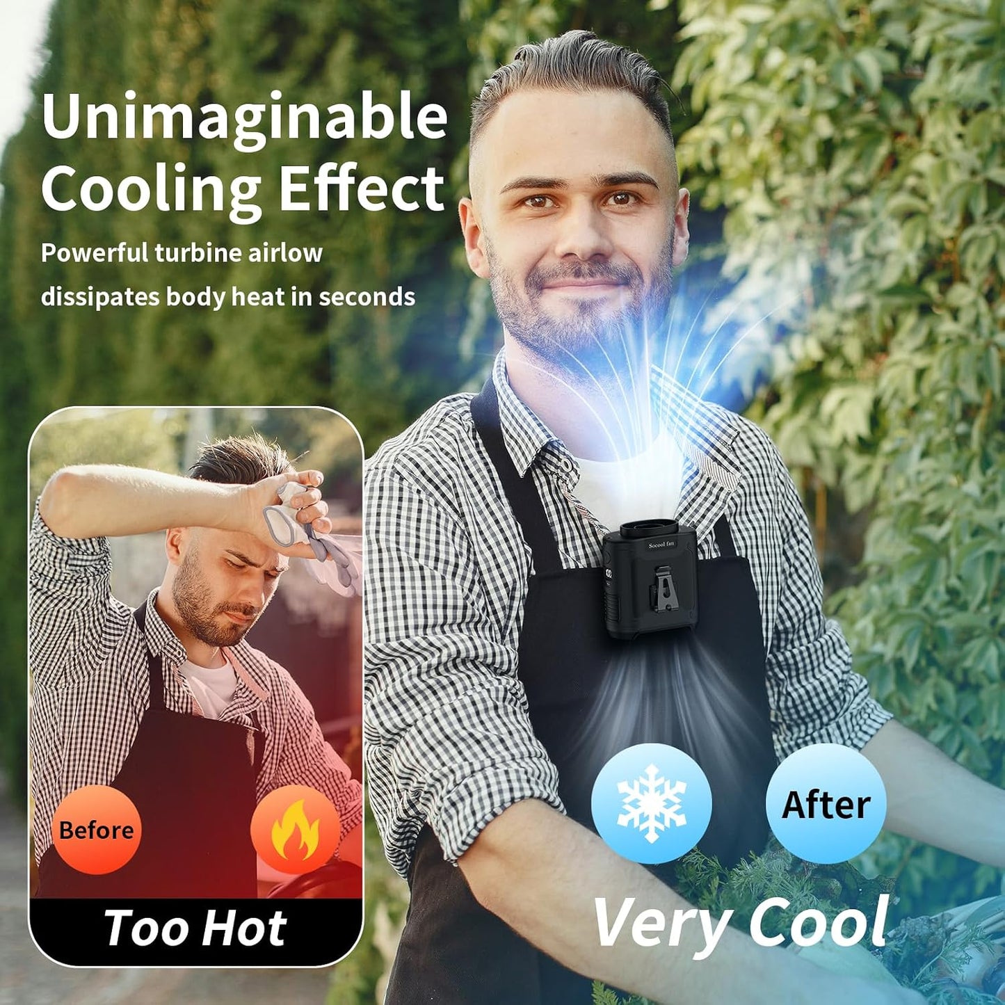 Socool 10000mAh Portable Waist Fan Clip on Wearable Belt Personal Fan Rechargeable Battery operated With 5 Speeds & Flashlight Neck Hands-Free 40H Cooling For Outdoor Camping Travel (Gray）