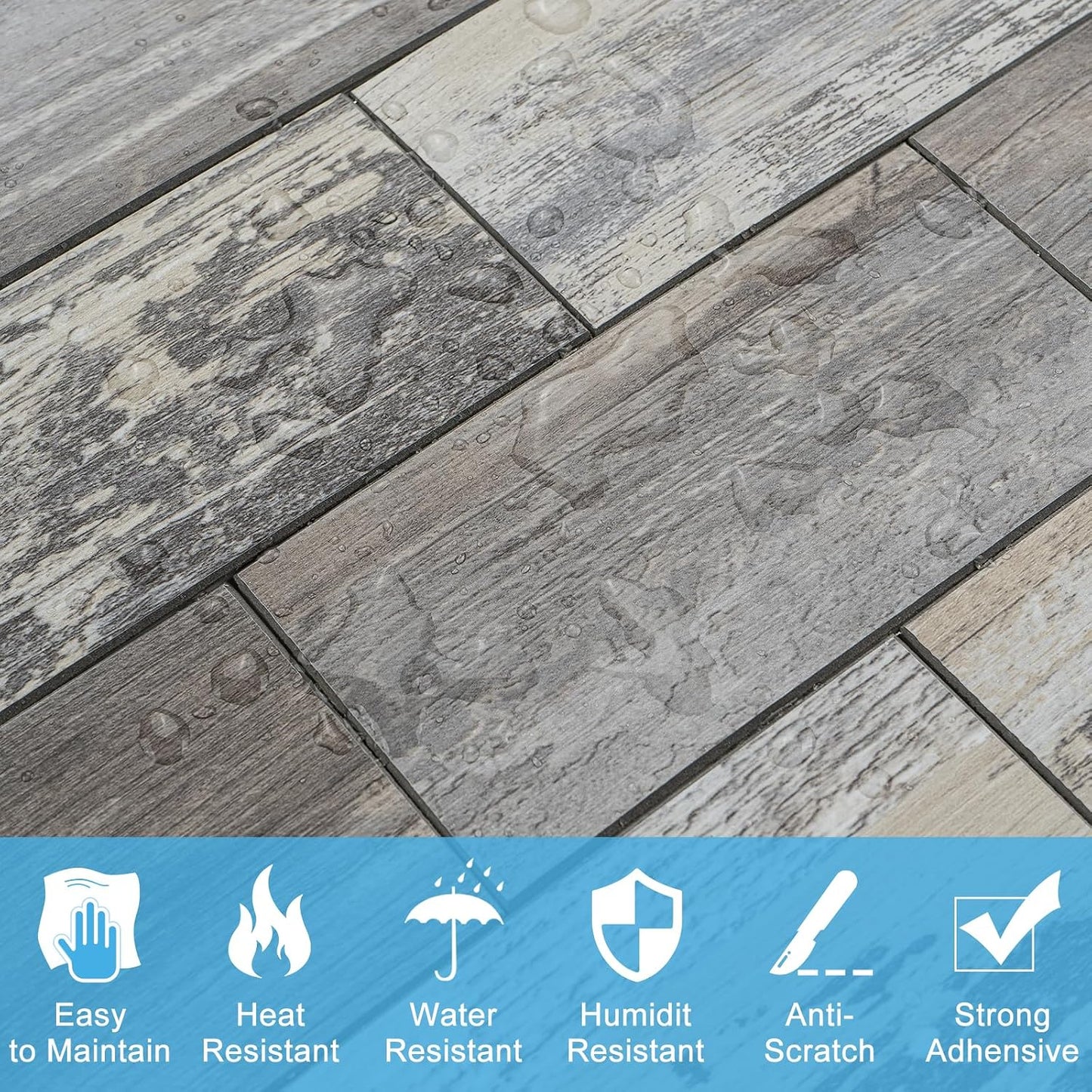 100-Piece Faux Stone Peel and Stick Backsplash Tile, Waterproof Thick PVC Stick On Subway Wall Tile for Kitchen Bathroom Laundry Room Fireplace - 3" x 6", Tan Wood