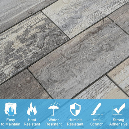 100-Piece Faux Stone Peel and Stick Backsplash Tile, Waterproof Thick PVC Stick On Subway Wall Tile for Kitchen Bathroom Laundry Room Fireplace - 3" x 6", Tan Wood