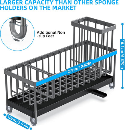 Moforoco Extra Large Sponge Holder for Kitchen Sink Organizer Caddy, Dish Brush Scrubber Holder,Stainless Steel Sink Box Utensil Holder,Soap Dispenser Set Tray Counter Accessories & Storage Rack