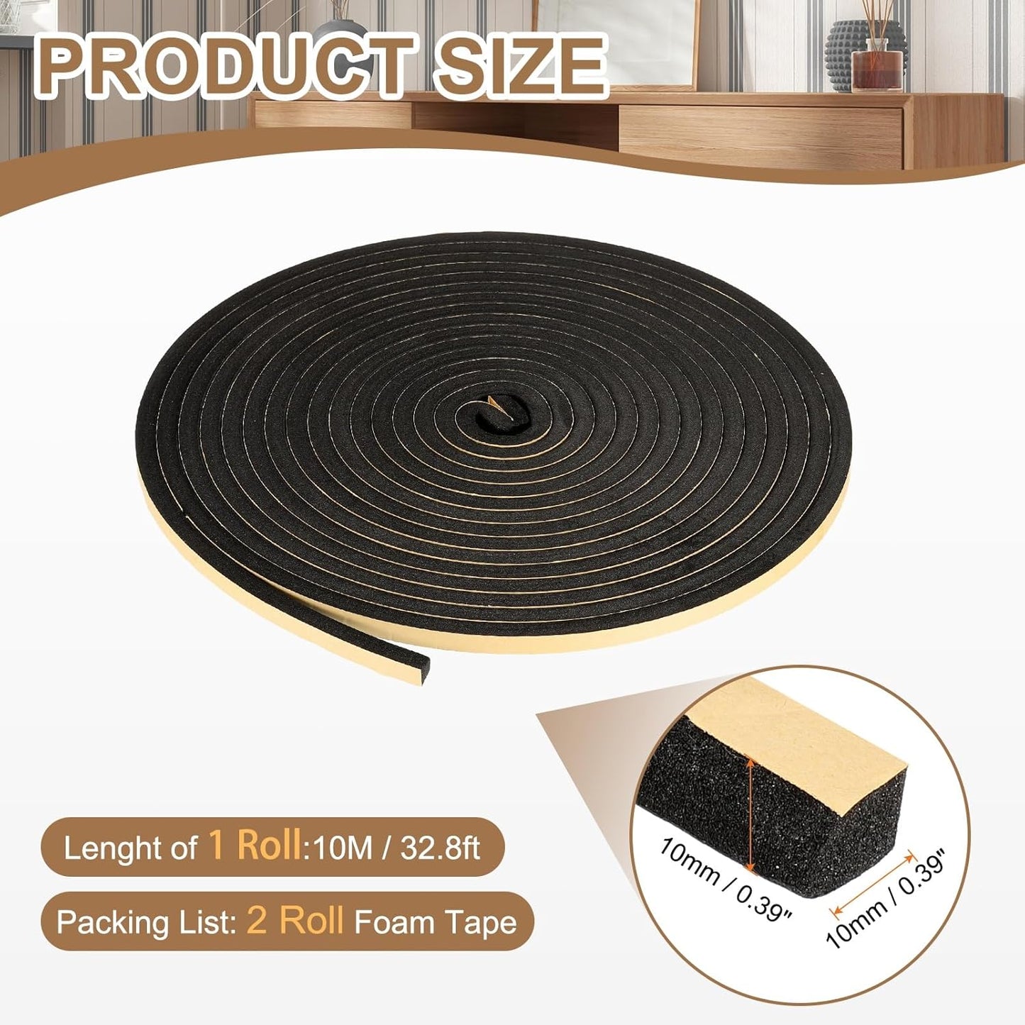 PATIKIL Foam Insulation Tape, 1-1/2" W x 1/8" t x 32.8FT Self Adhesive Weather Stripping Door Seal Strip for Door Window Air Conditioning, Black - Colors A