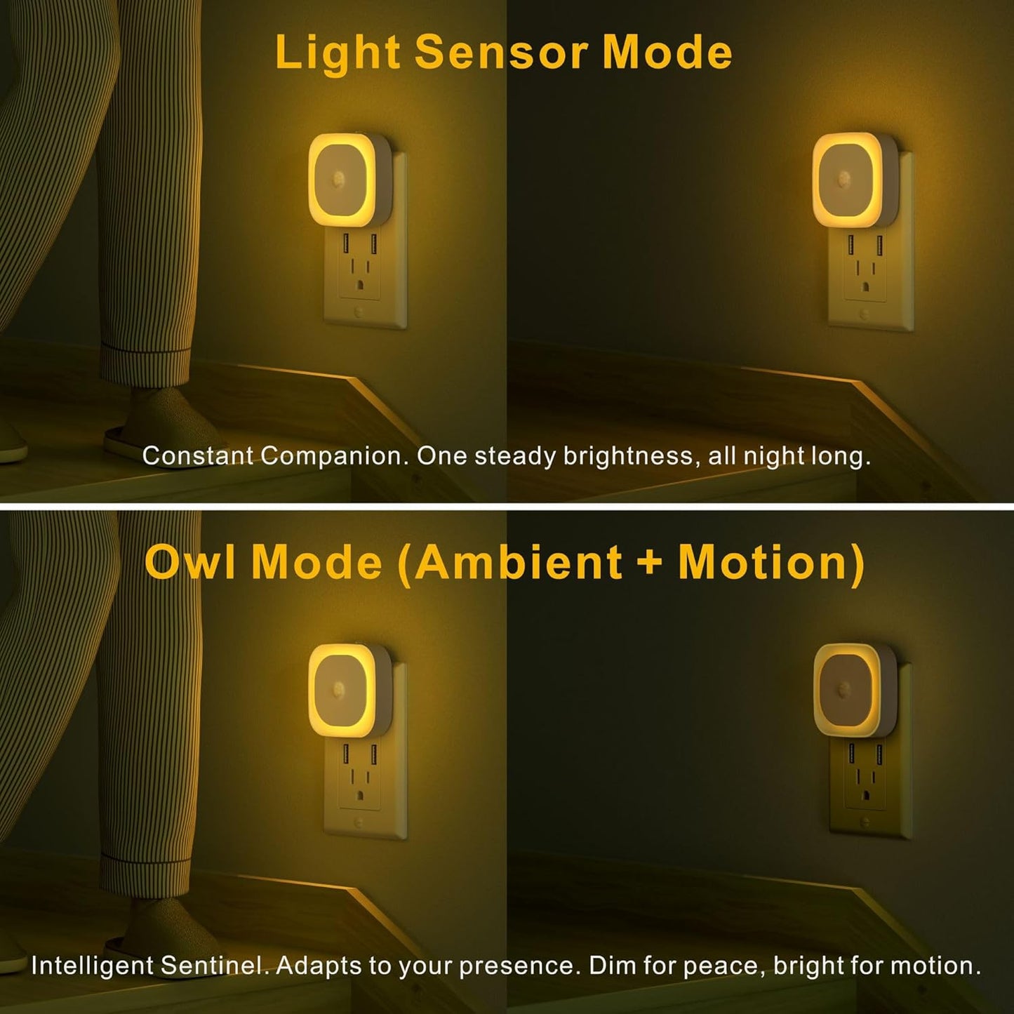 YUNLEX 2 Pack Plug in Red Sleep Night Light with Motion Sensor & Dusk to Dawn Sensor, Soft Glow, 0% Blue Light, Dimmable, Auto On/Off, LED Lights for Bedroom, Kids, Bathroom, Hallway, as Mother Gifts