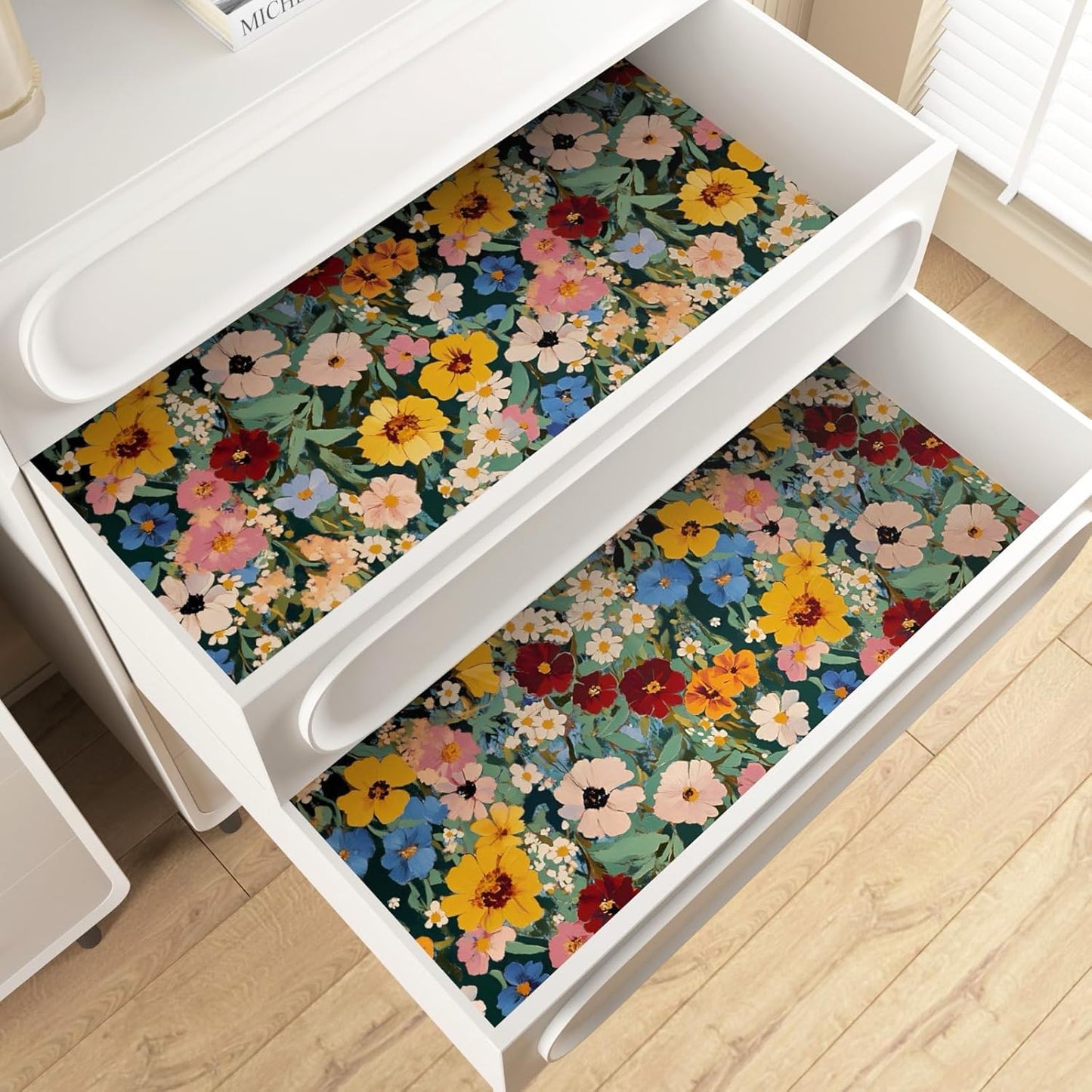 BOKEBEVE Watercolour Floral Peel and Stick Wallpaper Boho Vibrant Contact Paper Renter Friendly Wall Paper for Countertop Cabinet Wall Shelf Liner Removable Blue Colorful 17.5 x 118In