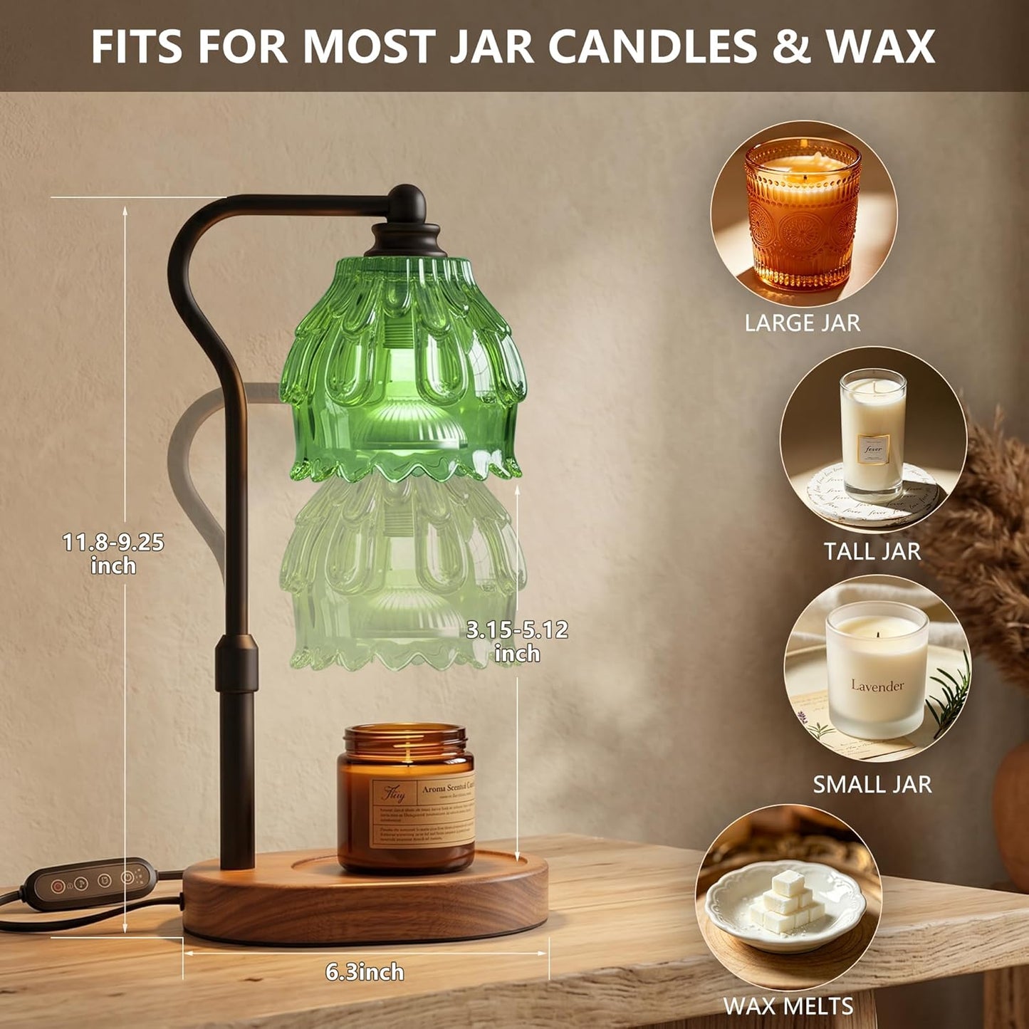 Candle Warmer Lamp with Timer and Wireless Remote Control, Dimmable Candle Warmer for Jar Candles, Height Adjustable Wax Melts Warmer, Mothers Day Birthday Gift for Women, House Warming New Home Decor