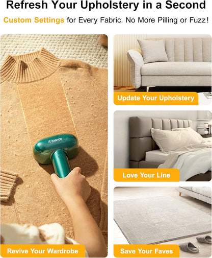 [1s 100% Fabric Renewal] [Smart Cloth Care] RANVOO Professional Fabric Shaver, Dual-Head Electric Rechargeable Lint Remover Fuzz/Pill for Sweater, Clothes & Furniture, Couch & Sofa, Pet Hair
