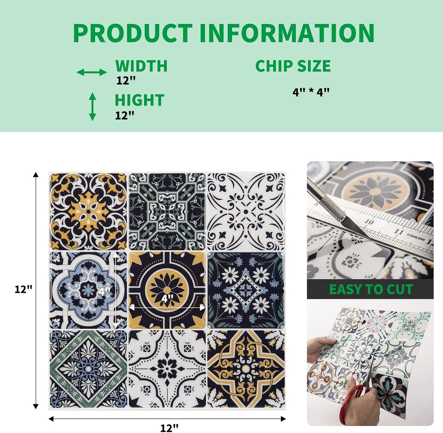 LONGKING Peel and Stick Backsplash Tile Stickers, Colorful Talavera Mexican Tile, Stick on Wall Tiles (10 Sheets)