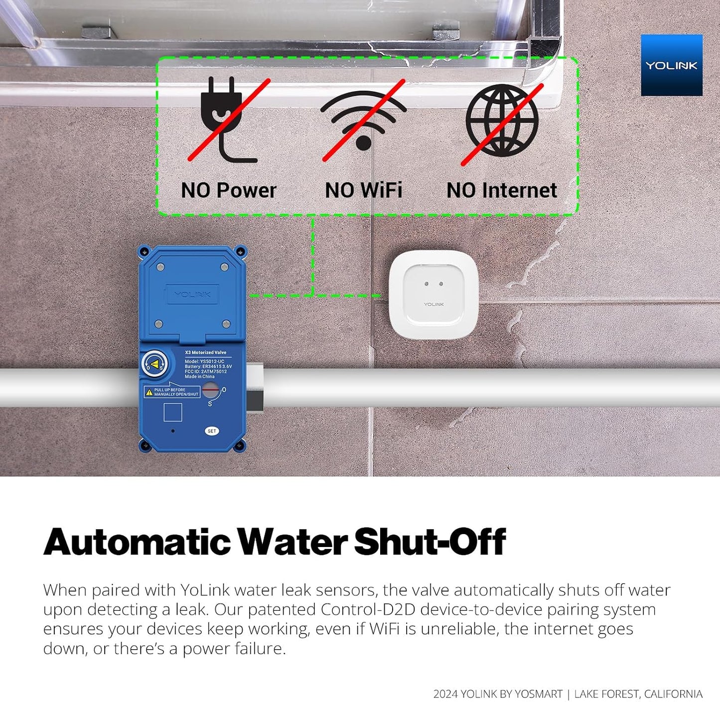 YoLink LoRa Smart Water Leak Protection System, Including 1/2" Commercial Grade Smart Motorized Stainless Steel Valve, (3) Water Leak Sensors, Hub: Up to 1/4-Mile Range, IFTTT, Alexa, Home Assistant