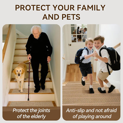 YDKGL Stair Treads Non Slip for Wooden Steps Indoor 15 Pack, Reusable Peel and Stick Adhesive Stair Treads Runner Rugs, Stair Carpet Floor Mats for Elders Pets, Easy to Install, Brown 8" x 30"