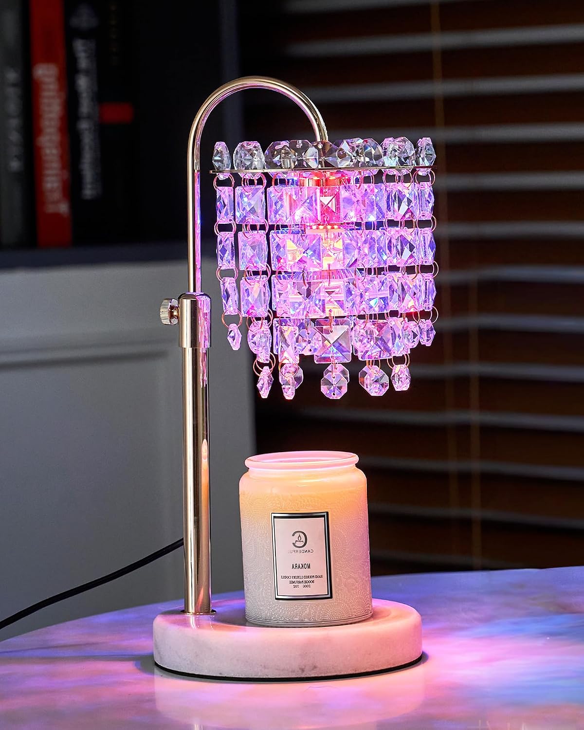 Candle Warmer Lamp with Timer Dimmer Adjustable Height Candle Warmer with Marble Base for Jar Candles, Crystal Candle Lamp with 3 Bulbs for New Home Decor, Women Mom Christmas Birthday Gifts, Silver