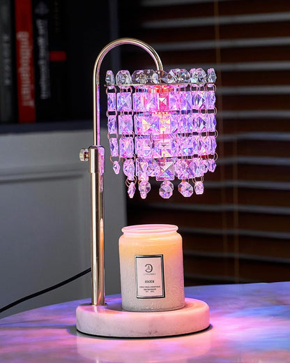 Candle Warmer Lamp with Timer Dimmer Adjustable Height Candle Warmer with Marble Base for Jar Candles, Crystal Candle Lamp with 3 Bulbs for New Home Decor, Women Mom Christmas Birthday Gifts, Silver