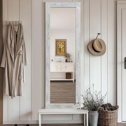Rustic Standing Full Length Mirror Wood Frame, 56"X21" Farmhouse Floor Mirror for Bedroom Living Room Entryway, Hanging or Leaning Wall-Mounted Full Body Mirror, Tempered Glass, White