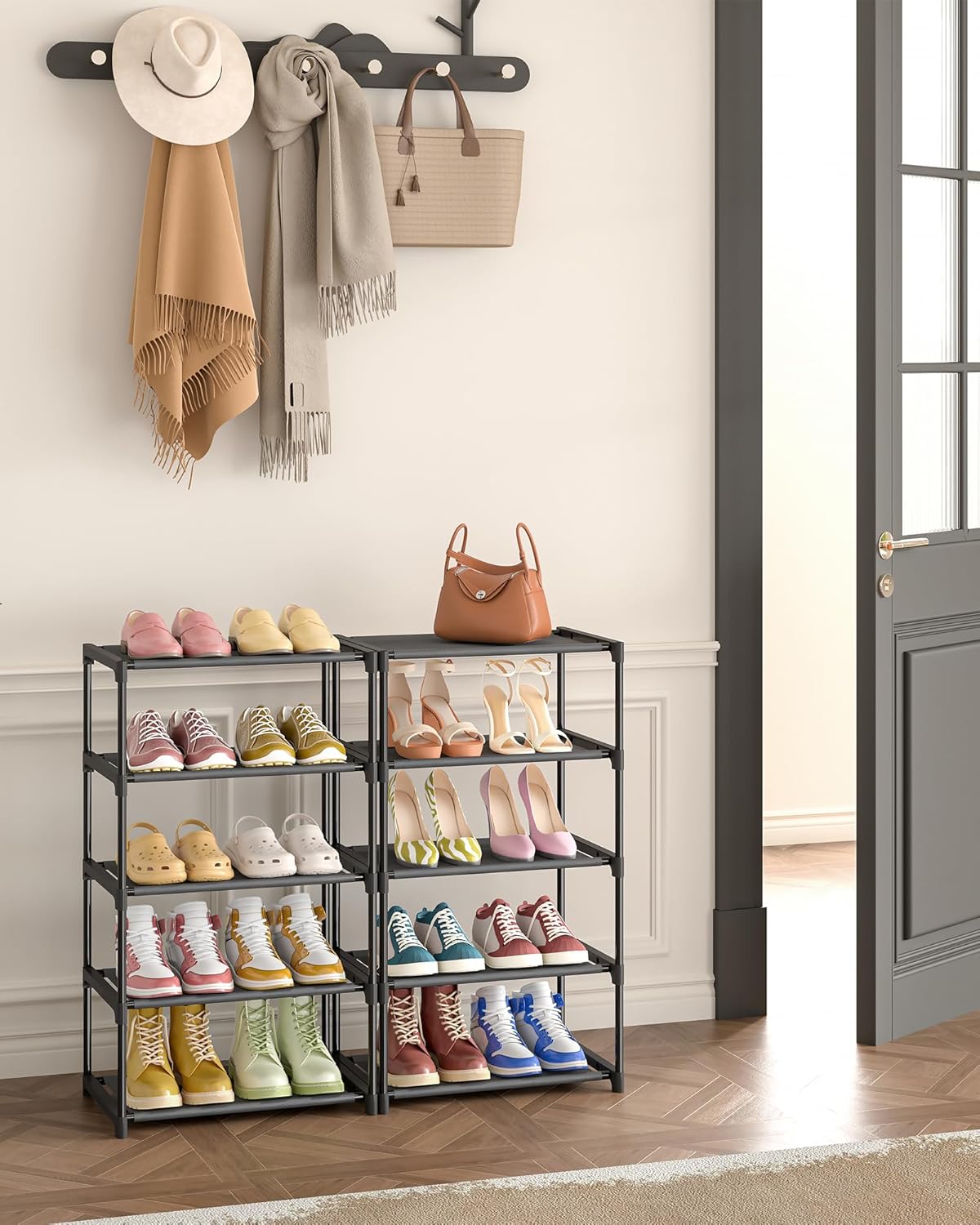 Autonomier 5-Tier Extra Small Shoe Rack (16.3" Wide), Narrow Space-Saving Organizer for Small Spaces, Non-Woven Fabric Lightweight Shoe Shelves, for Closet, Front Door, Entryway, Kids/Toddler/Adults