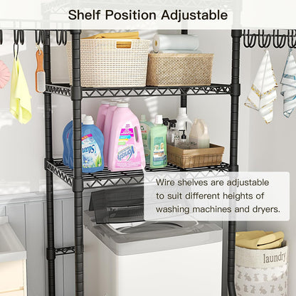 Ulif U8 Mini Laundry Room Storage Organizer, Over the Washer and Dryer Storage Shelves for Laundry Organization, 29.5”W x 17.3”D x 76.2”H, Suit Washing Machine Width within 27.1”, Hold 304 lb, Black