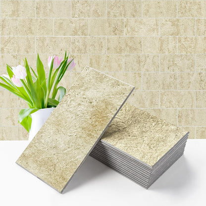 Vamos Tile 100-Piece Glossy Dolomite White Peel and Stick Backsplash Tile,3''x6'' PVC Subway Tile with White Grout, Stick on Backsplash for Kitchen/Bathroom/Fireplace