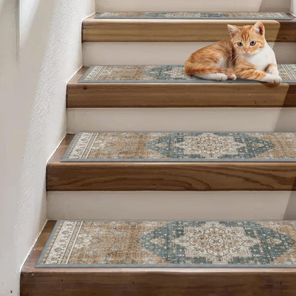sarben Non Slip Stair Treads for Wooden Steps 15PCS - 8"x30" Indoor Safety Carpet, Edging Mats with TPE Adhesive Backing, Pet and Elderly Friendly Stair Rugs (Taupe) - Colors B