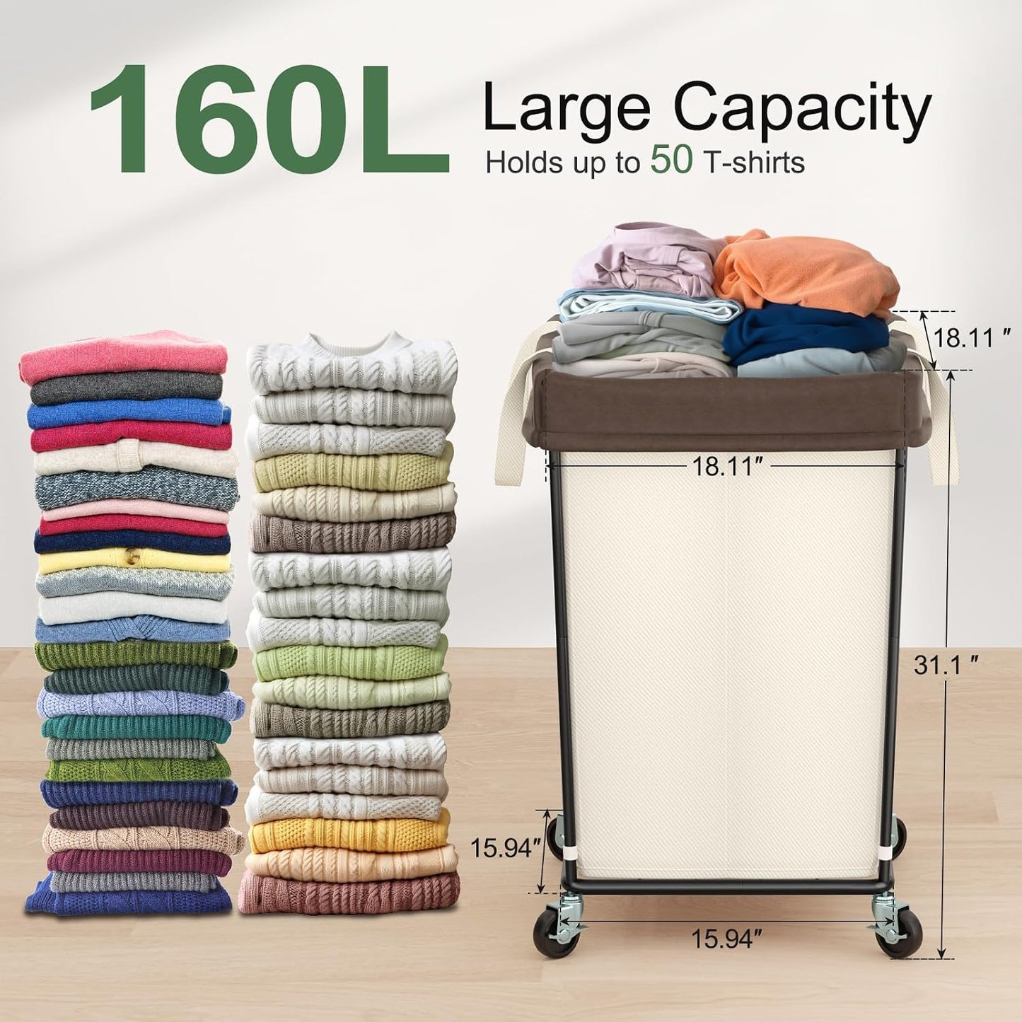 Mefirt 320L Laundry Hamper with Wheels, 3 Section Large Rolling Laundry Basket Bag with Wheels, Clothes Hamper Cart for Laundry, Bedroom, Bathroom and Dorm