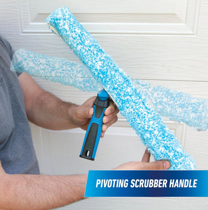 Unger Professional Connect and Clean 18” Grip Microfiber Window Scrubber with 8’ Pole, High-Access Glass Surface Household Cleaning Supplies and Tools, Reusable Microfiber Sleeve