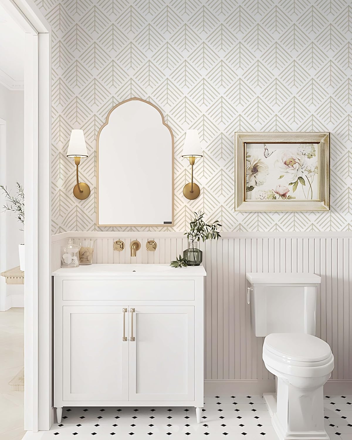 Heroad Boho Peel and Stick Wallpaper Beige Renter Friendly Wall Paper Peel and Stick Modern Contact Paper Neutral Geometric Wallpaper for Bedroom Bathroom Cabinets Decor Vinyl Waterproof 17.3"x78.7"