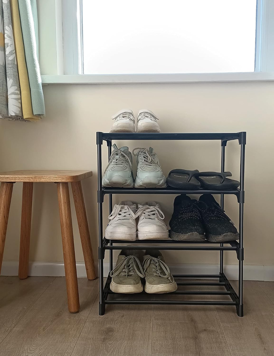 LNYZQUS Small Kids Shoe Rack, 4 Tier Pink Shoe Organizer Shoe Shelf for Closet,Stackable Narrow Shoe Stand Slim Zapateras Organizer,Cute Toddler Shoe Rack Floor for Women & Girls-Full Pink