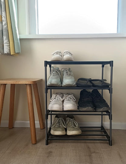 LNYZQUS Small Kids Shoe Rack, 4 Tier Pink Shoe Organizer Shoe Shelf for Closet,Stackable Narrow Shoe Stand Slim Zapateras Organizer,Cute Toddler Shoe Rack Floor for Women & Girls-Full Pink