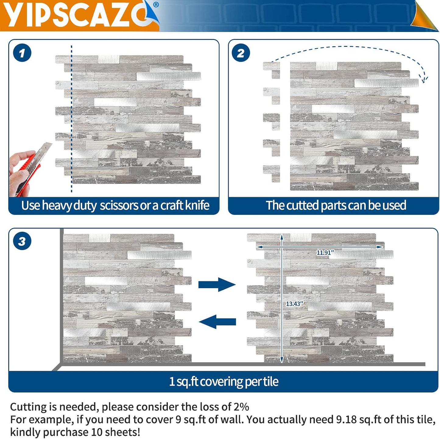 Yipscazo 2026 New Upgrade 11.34" X 11.57" Peel and Stick Backsplash, Stick on Backsplash Tiles for Kitchen, Bathroom, Fireplace (10 Sheets, Beige Rocks + Rose Gold)