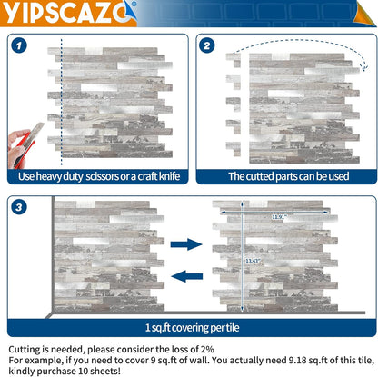 Yipscazo 2026 New Upgrade 11.34" X 11.57" Peel and Stick Backsplash, Stick on Backsplash Tiles for Kitchen, Bathroom, Fireplace (10 Sheets, Beige Rocks + Rose Gold)