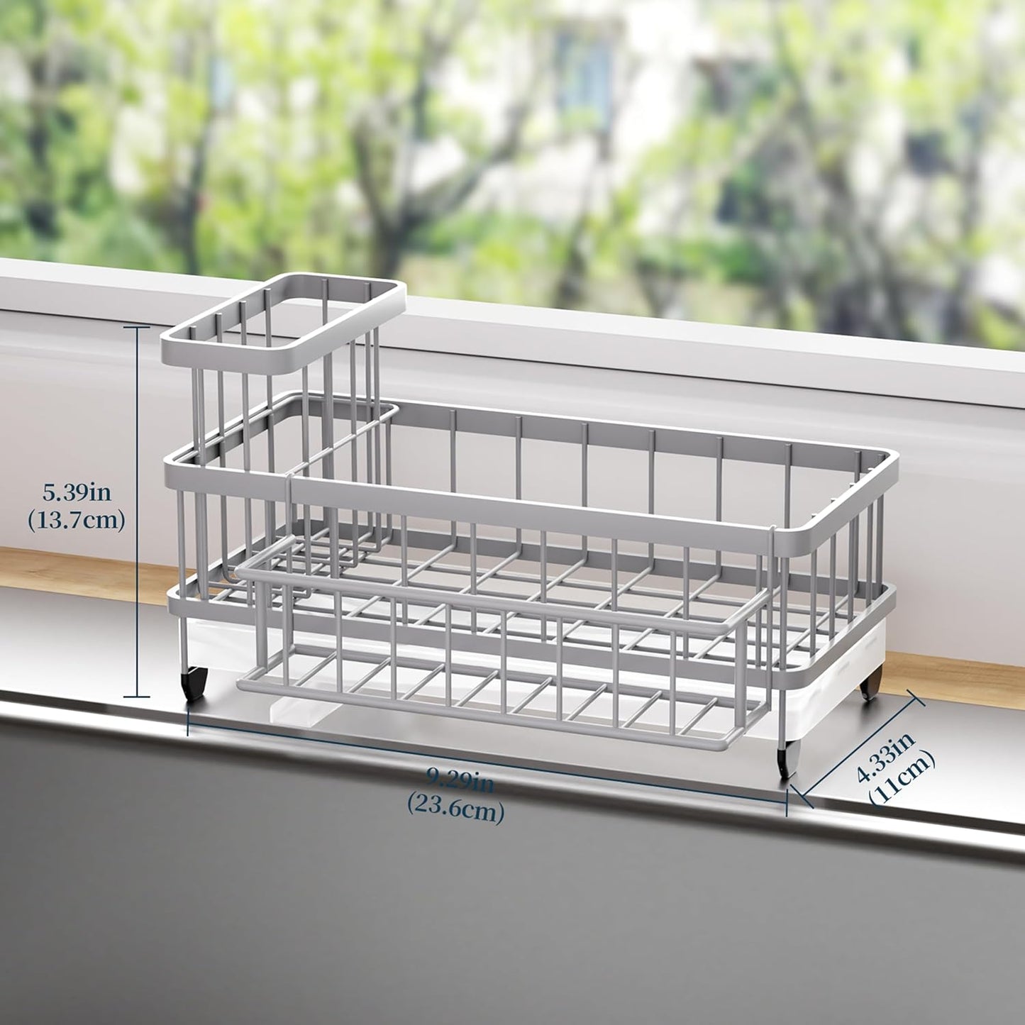 Consumest Sponge Holder for Kitchen Sink - Auto Draining Sink Caddy Organizer with Detachable Rack, High Brush Holder, Kitchen Countertop Storage Accessories, Black