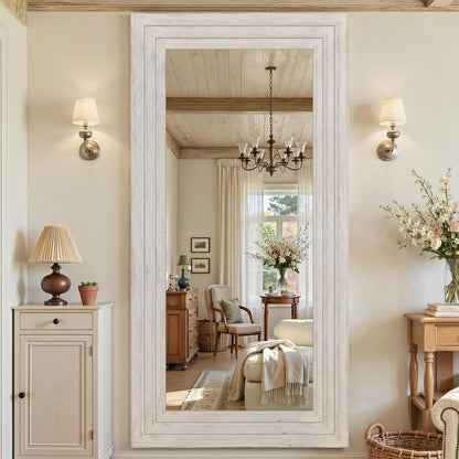 Antok Full Length Mirror with Solid Wood Frame, 71"×32" Wall Mounted Oversized Floor Mirror with Stand, Leaning Standing Hanging for Bedroom Living Room Entryway, Walnut, Arched Syle