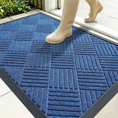OLANLY Front Door Mat Outside Entrance 29.5x17, Absorbent, Heavy Duty Sturdy Natural Rubber Doormat Indoor Outdoor, Stain and Fade Resistant, Non-Slip Low Profile Floor Mat for Entryway, Grey Diamond