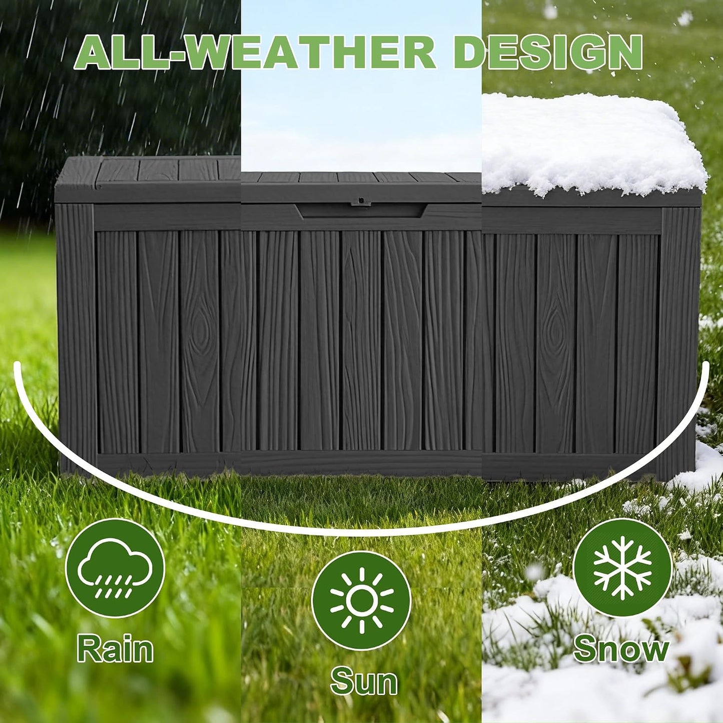 125Gal Outdoor Storage Box, Lockable Deck Box with Hydraulic Lid | Waterproof UV-resistant, Durable outdoor bin for patio cushions, pool accessories & garden tools. Keeps contents secure & dry