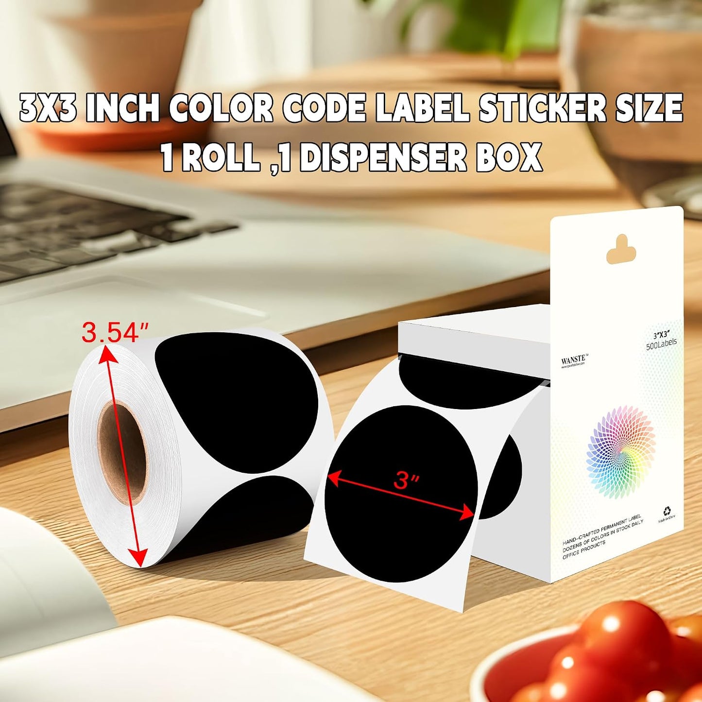 3 Inch White Color Code Dot Stickers,500 PCS Round Labels Stickers in Dispenser Box for Organization, Inventory,Classroom