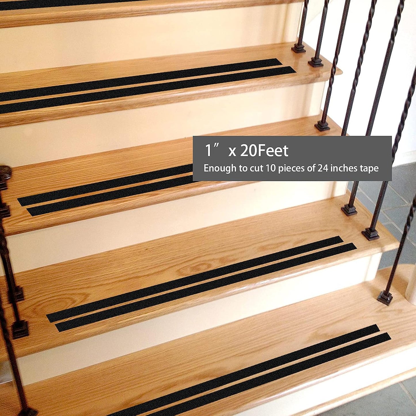 Grip Tape - Heavy Duty Anti Slip Tape 80 Grit Non Slip for Stairs Outdoor/Indoor, Waterproof High Traction Stairs Non Skid Treads, Durable Triple Layer Adhesive - Black (1 Inch x 20 Feet)