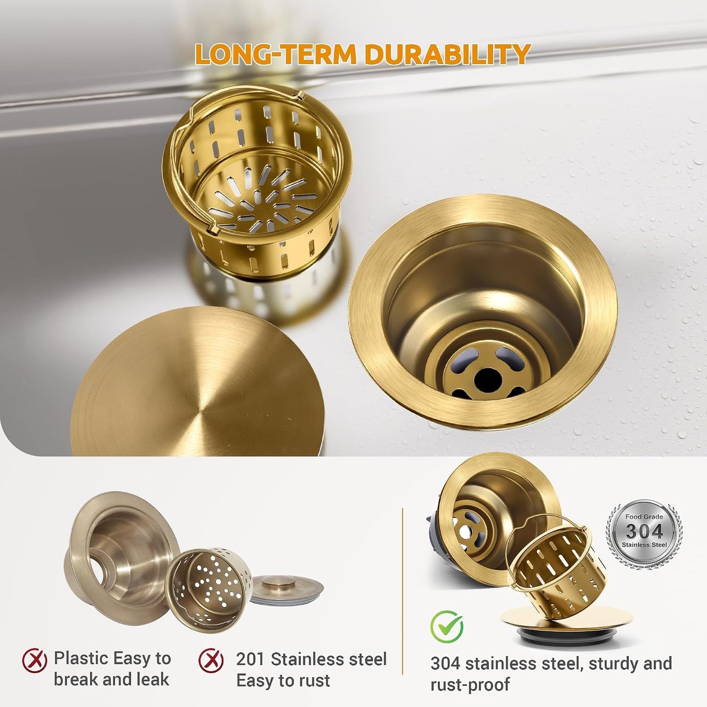 BOTEMY Kitchen Sink Drain Assembly with Removable Deep Basket Strainer, Anti-Clog Sink Drain Kit, Stainless Steel & ABS, Easy Clean Lift-Out Strainer, Fits Standard 3-1/2 Kitchen Sinks - Brushed