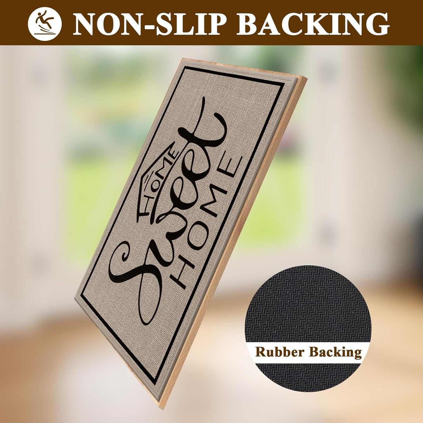 Vaukki Indoor Door Mat 17"x30", Ultra Thin Doormat Indoor Entrance, Non Slip Rubber Backed Inside Welcome Mat for Front Door, Low-Profile Washable Dirt Trapper Entry Floor Mat for Entryway, Sweet Home