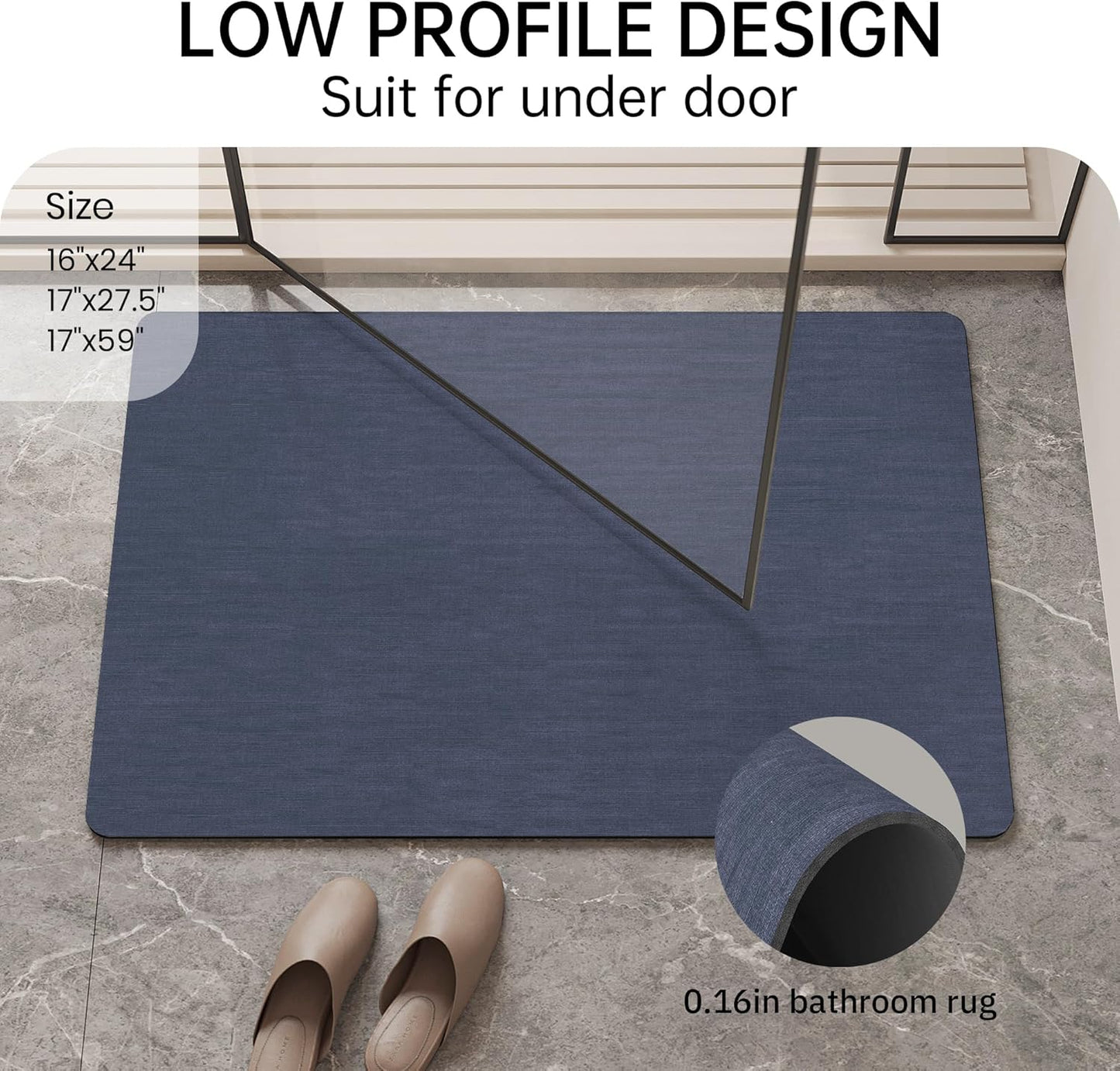 Mecko Bath Mat Rug, Rubber Non-Slip Quick Dry Absorbent Thin Bathroom Rugs Fit Under Door Bathroom Floor Mats-Shower Rug for in Front of Bathtub, Sink, Shower Room(Light Grey,16"x24")