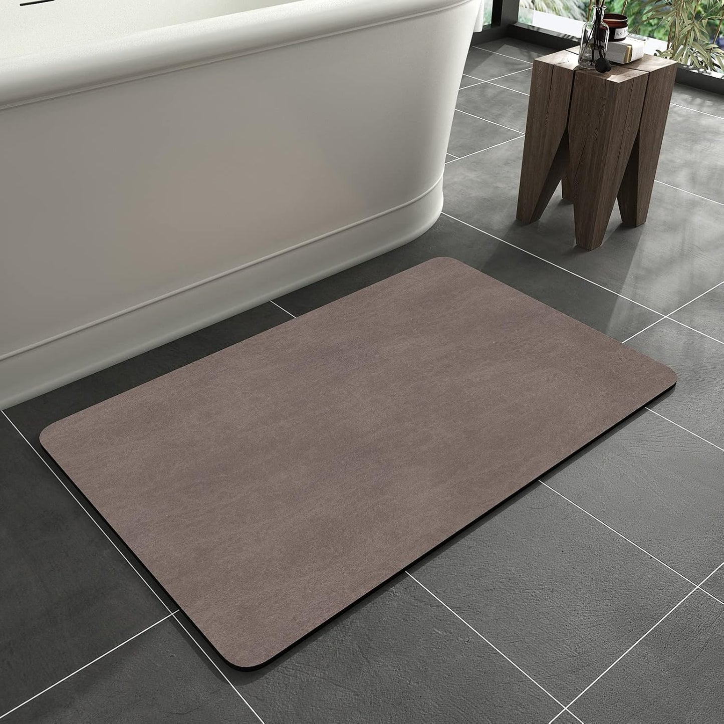 MontVoo -Bath Mat-Rubber Backing Non SlipThin Bathroom Rugs Fit Under Door- Quick Dry Absorbent Faux Suede Surface Grey Bathroom Floor Mats-Shower Rug for in Front of Bathtub Shower Gray 16x24