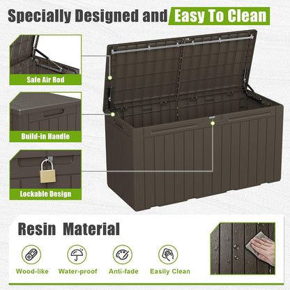 Flamaker Resin Deck Box 120 Gallon Waterproof Large Outdoor Indoor Storage Box Imitation Wood Resin for Patio Furniture Garden Tools and Pool (Black)