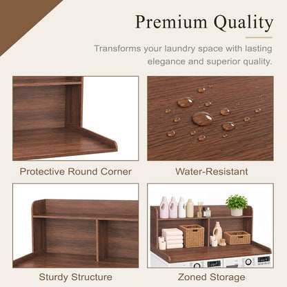 Royxen Laundry Countertop with 20" Shelf Universal Fit, Washer and Dryer Countertop with Storage Space, Laundry Room Storage (Walnut)