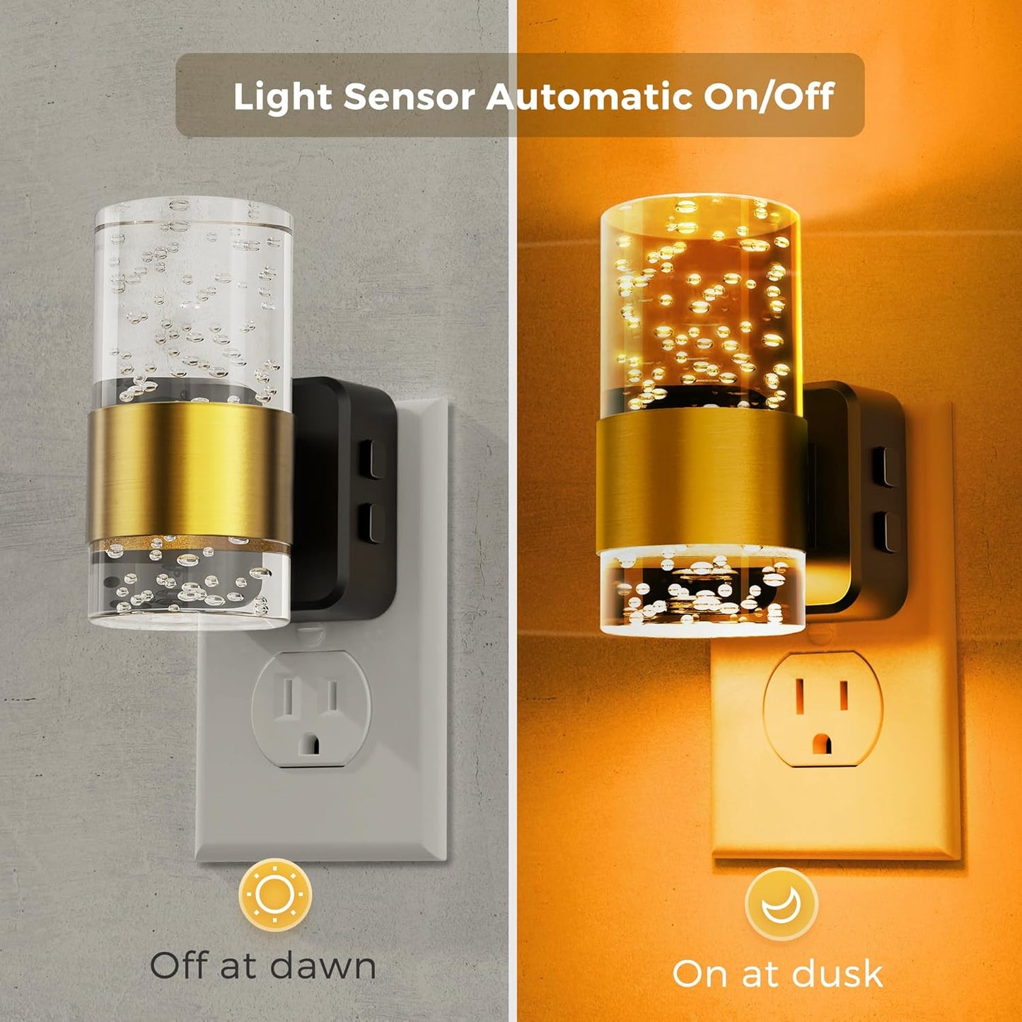 L LOHAS LED Night Light,Dimmable Night Lights Plug into Wall, 2 Pack Acrylic Nightlight with 0-100 LM Adjustable Brightness, 3000K Plug in Night Light with Dusk to Dawn Sensor, for Bathroom Hallway