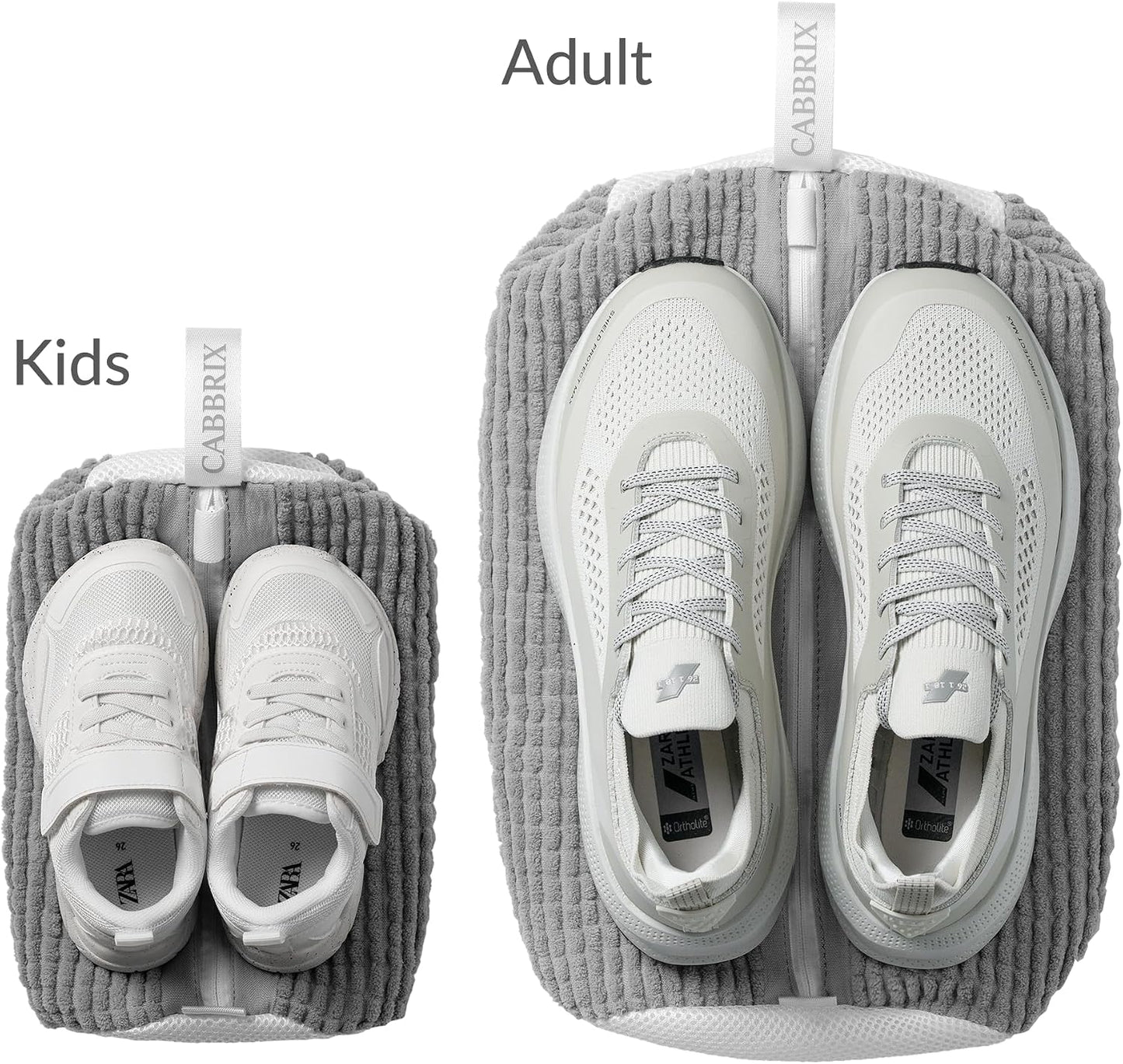 Shoe Washing Machine Bag, 2pcs Cabbirx Laundry Shoe Bag for Washer and Dryer Reusable, 360° Deep Cleaning With Durable Zipper, Washer Balls Include, Large Size for Adult (Gray, Large)